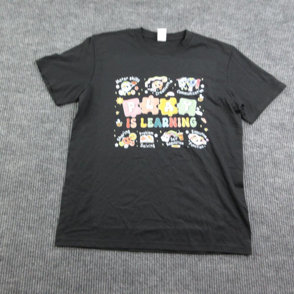 Play Is Learning Shirt Mens L Black Cotton Crew Neck Educational Graphic Tee